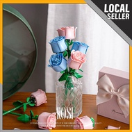 New Design Rose Building Blocks Pink Roses Present Gift Flower Brick Plastic Hottest Girl Gift Set W