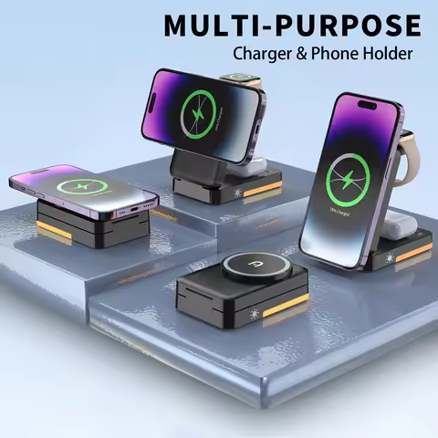 LED Light Wireless Charger Stand 3 in 1 Foldable For iPhone 16 15 14 13 12 Apple Watch 2-9 SE Airpod