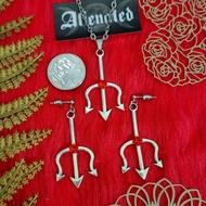 Demon Trident Necklace Earinggs Gothic Grunge