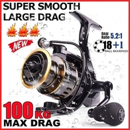 Ainna HE1000-7000 Fishing Reel: High-Speed 5.2:1 Metal Spool, Max Drag 100kg, Perfect for Spinning W