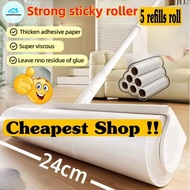 ✨✨Stick+10 Roll【24CM】Sticky Lint Roller Detachable Rod Floor Long Pole Sticky Roller Mop Dust  Hair 