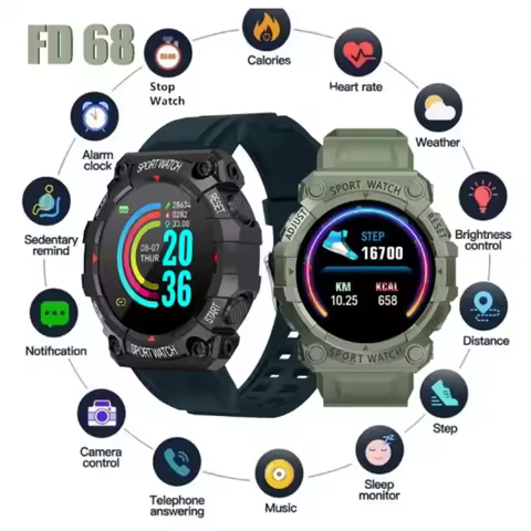 Android iOS Smartwatch FD68S for Men Women - Waterproof Touch Screen Fitness Tracker Bluetooth Sport