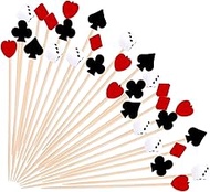 100Pcs Casino Cocktail Picks, 4.7IN Decorative Dice Bamboo Black&Red Poker Food Fruits Dessert Cockt