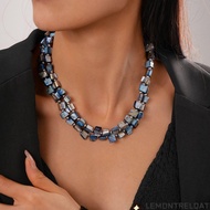 LEMONTRELQAT Beaded Necklace, Elegant Exaggerate Colorful Necklace, Fashion Irregular Double-layer J