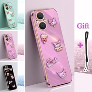 For OPPO Reno 7Z 5G Reno 8Z 5G Case Gold Edge Plating Soft Shell With DIY Decoration 3D Cartoon Stic