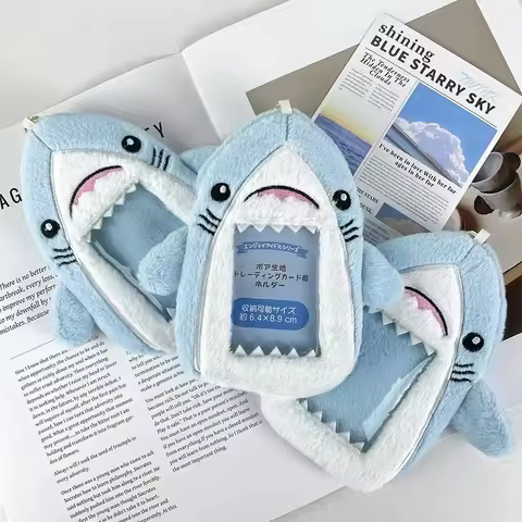 Kawaii Shark Plushie Card Holder, Star Photo ID Sleeve Protector, Cute Creative Accessory for Collec