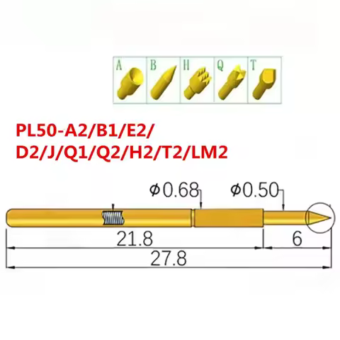 20PCS Spring Test Pin L50-A2 B1 E2 D2 H2 J1 Q1 Q2 F1 Outer Diameter 0.68mm Length 27.8mm PCB Probe