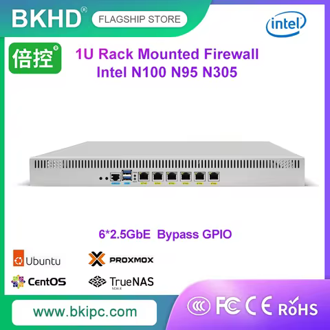 BKHD 19 inch 1U Hard Ware Rack Mounted Firewall Intel N100 N95/i3 N305 WIFI BT 4G Ikuaios Win-dow GP