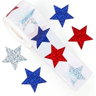 500 Pcs Holographic Patriotic Star Stickers, Vibrant 3-Color Rolling Sparkling Stars, July 4th Indep