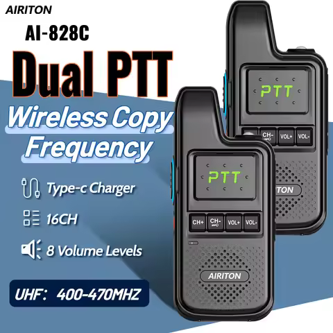 1/2PCS AI-828C Walkie Talkie Dual PTT Clear Voice Report Type-C Charger 8 Volume Adjustable Levels L