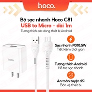 Bộ sạc PD10.5W USB to Micro Hoco C81 dùng cho Android/Samsung/Oppo  dây dài 1m  chân dẹt