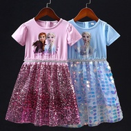 Baby Summer Frozen Elsa Anna Princess Sequins Dress Kids Cartoon Disney Cute Vestidos Girl Clothes For 2-8 Years