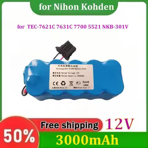 for Nihon Kohden TEC-7621C 7631C 7700 5521 NKB-301V Defibrillator Battery 3-wire Plug 12V 3000mAh Re