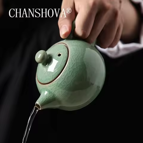 CHANSHOVA-Traditional Chinese Style Ceramic Teapot, Chinese Ru Kiln Porcelain Tea Set, Celadon Crack