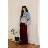 Oldtimes Geometric Pattern สีดำ Dot สองด้าน งานปัก คอกลม เสื้อสเวตเตอร์ Nordic Fantasy W5861 ผู้หญิง