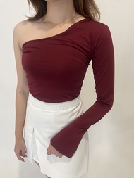 [Lolabae] AMBER One Shoulder Bodysuit | Tarzan Top | One Shoulder Long Sleeve Top