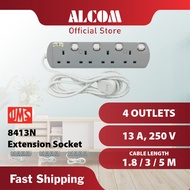 UMS 8413-N 4 Gang SIRIM Approved Portable Switched Socket with 13A Socket Outlets & 1.8m, 3m & 5m Le