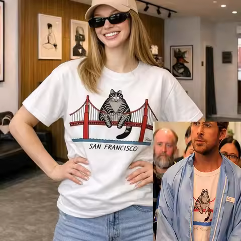 Project Hail Mary Shirt Ryan Gosling B Kliban Cat San Francisco Bridge Graphic Tee Sci Fi Novel Fan 