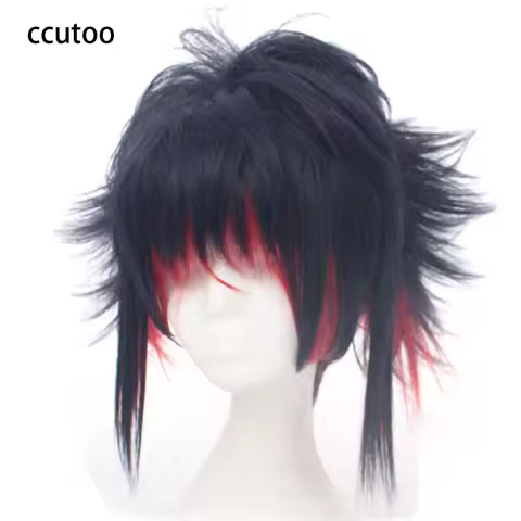 ccutoo 32cm/12.5" Male's Black Red Mix Short Shaggy Layered Fluffy Synthetic Hair KILL la KILL Matoi