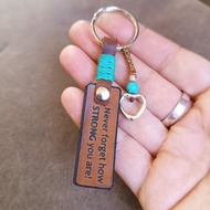 Personalized Inspirational Leather Keychain with Turquoise and Silver Heart