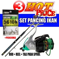 REEL PIONEER FIRE + BATANG JORAN SET PANCING IKAN [ ROD + REEL + TALI PADA SPOOL + PERCUMA SWIVEL ]
