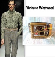 【 柒玖捌零日貨精品 】全新正品 Vivienne Westwood 黑色+花紋圖騰、黃邊車線皮革皮帶