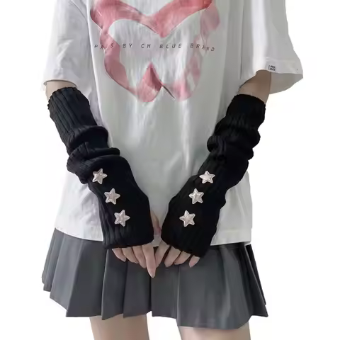 Cute Solid Color Star Knitted Gloves Y2k Gothic Arm Warmers Keep Warm Hand Sleeve Fingerless Gloves 