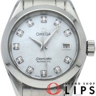 歐米茄海馬系列Aqua Terra自動機械錶，29毫米錶徑，11顆鑽石鑲嵌錶殼，型號2563.75，不鏽鋼女錶，白色錶殼，拋光處理，成色極佳，附原廠錶盒和保固卡，二手。