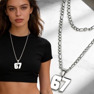 4-1Pc 67 Number Pendant Necklace - Men Popular Choker Necklace - Stainless Steel Jewelry - Retro Lon