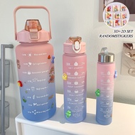 3pcs/set 2L Water Bottle Tumbler With Straw Time Marker Pastel Bottles Large Capacity Bottle Student Children Portable Kettle Straw-BPA Free Sticker