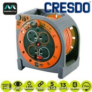 MASTERPLUG PRO-XT 15 METER 4 GANG CASE REEL ORANGE/GREEN