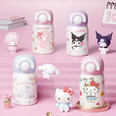 New Sanrio 220ml Water Cup Cartoon Hellokitty Kuromi Piano Double Drink Insulated Cup For Student Mi