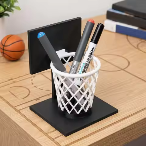 3D Printed Basketball Hoop Pen Holder Large Capacity Creative Stationery Storage Container Space-Sav