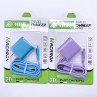 HBK H186 NEW DESIGN CHARGER PASTEL COLOR DUAL PORT USB AND TYPE C FOR ANDROID V8 IOS TYPE C CHARGING