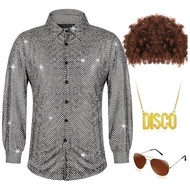 4PCS Men 60s 70s Disco Costume Sequins Shirts  Halloween Party Cosplay 
Costume set