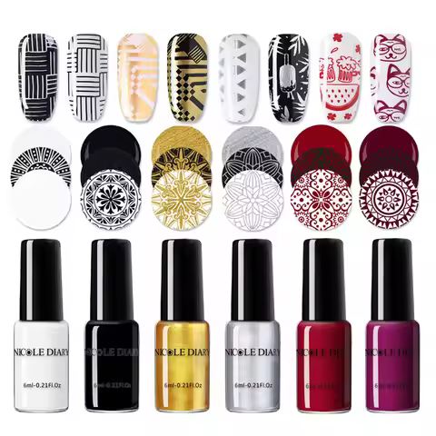 NICOLE DIARY Nail Art Stamping Polish Colorful Black White Nail Art Plate Printing Polish Varnish Na