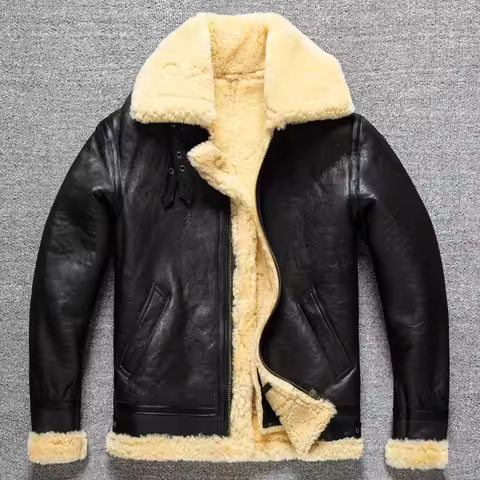 Original ecological pure sheepskin fur integrated winter outfit B3 Tuscan real leather jacket men's 