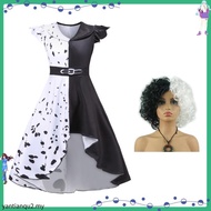 Cruella De Vil Cosplay Costume Women Gown Black White Maid Dress Outfits Halloween Party  Performanc