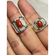 Cincin Perak Permata Marjan Merah Italy Gred Baik (Kecil)