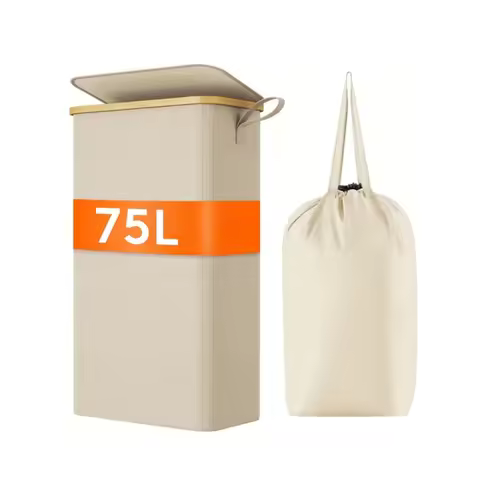 75L Slim Laundry Basket with Lid, Portable Clothes Storage Bin with Lining, Ideal for Washing Machin