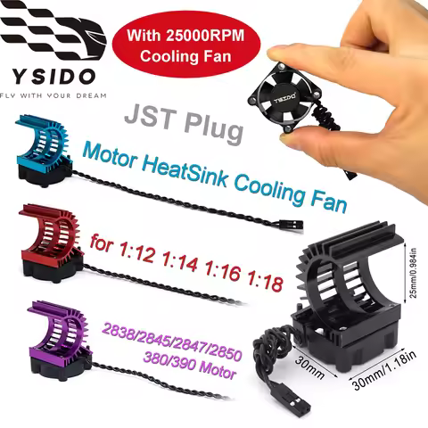 YSIDO 30mm Cooling Fan 8.4V 25000RPM Motor Aluminum Heatsink JST Plug for 1:12 1:14 1:16 1:18 RC Car