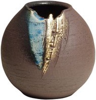丸井清湯信樂燒 Hechomon 花瓶 大號 圓形 藍釉 金色 陶器 MR-1-2534