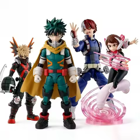 Bandai SHF My Hero Academia Articulated Figures: Izuku Midoriya, Katsuki Bakugo, Shoto Todoroki, Och