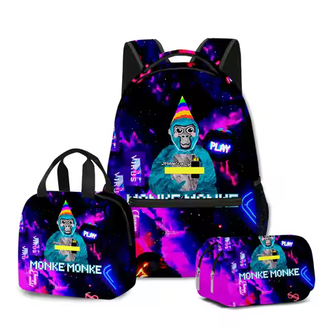 Classic Popular Funny Gorilla tag 3D Print 3pcs/Set Student School Bags Laptop Daypack Backpack port