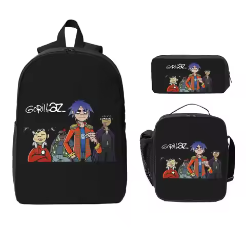 Gorillaz Backpack Student Boys Girls BookBag School Bag Computer Shoulder Bags 3ps Insulated Lunch B