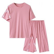 Patient Nursing Clothes Easy-to-Wear Take-off Patient Nursing Clothes Short-Sleeved Pure Cotton Midd