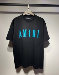 สไตล์ใหม่ เสื้อยืดแขนสั้นคอกลมคู่พิมพ์ตัวอักษร AMIRI สำหรับทั้งหญิงและชายลำลองคลาสสิก