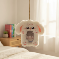 Cute 3 Inch Plush Photocard Holder Campus Card Protective Case Big Ears Rabbit Keychain Pendant Scho