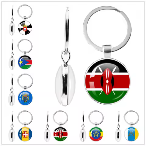 National Flag Glass Double-Sided Keychain Ethiopia Islas Canarias Kenya Sudan Madeira Melilla South 