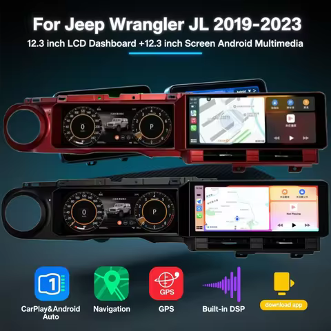 12.3+12.3' Android 13 Auto Car Radio Navigation For Jeep Wrangler JL 2018-2023 Dual Screen Digital D